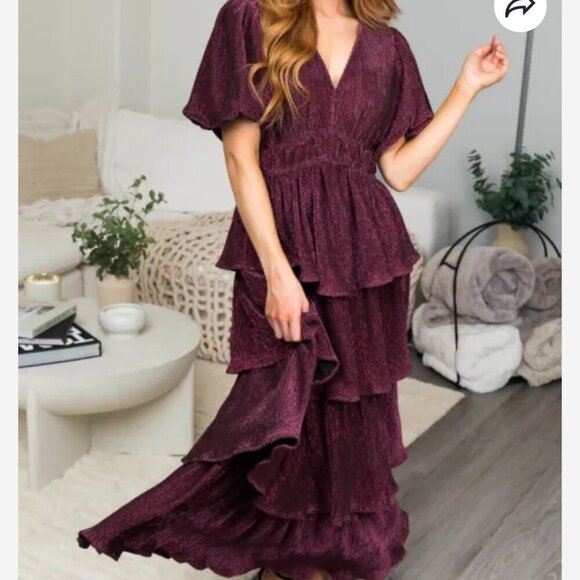 entro Dresses & Skirts - Anthropologie/Entro Metallic Thread Tiered Ruffle Maxi Dress Size M